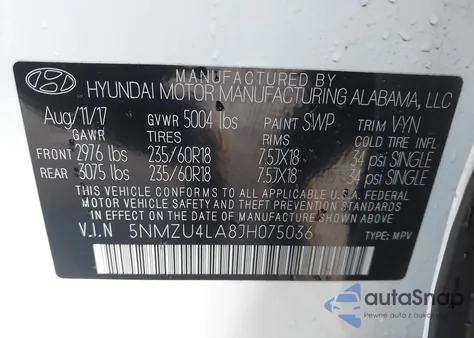 2018 Hyundai Santa Fe Sport 2.0T из США, поврежденный, VIN 5NMZU4LA8JH075036